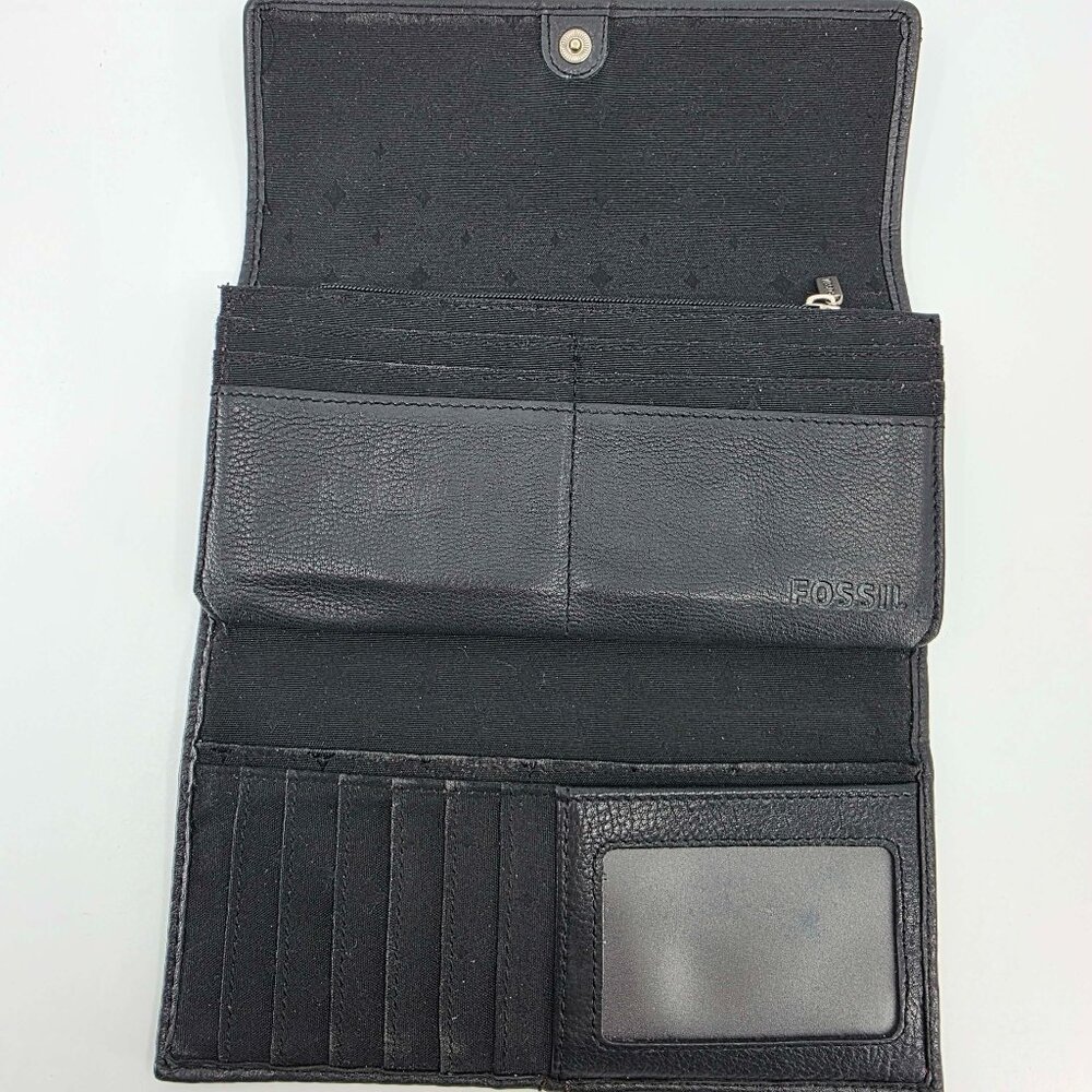 Fossil Maddox Black Pebbled Leather Trifold Wallet Keyhole Lock Hardware Vintage - Picture 6 of 8